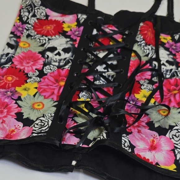 Hell Bunny Flloral Skull Buster Corset Top Size Large - Picture 6 of 8